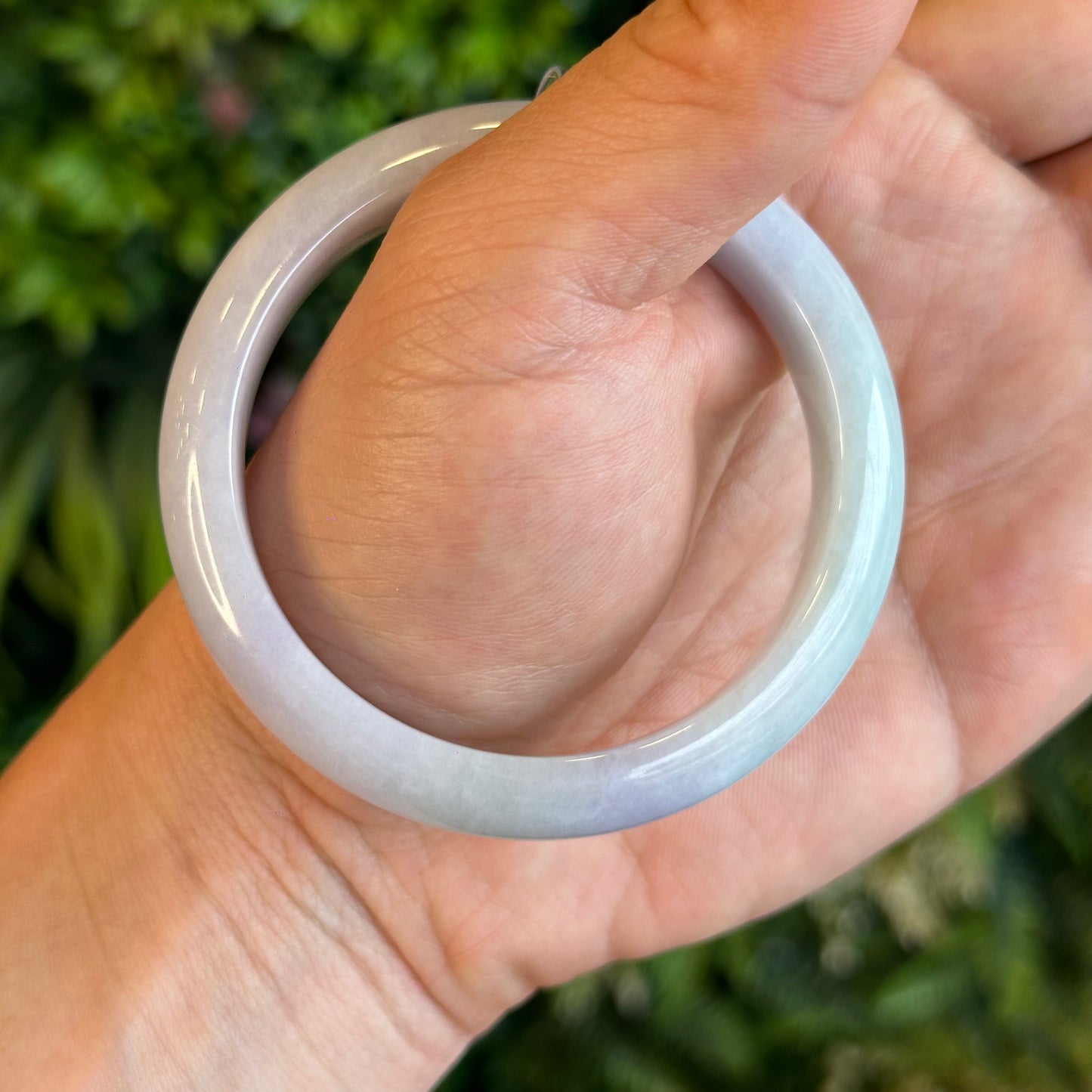 Natural Light Green Purple Jadeite Jade Bangle Leaf Style Size 55.8 mm