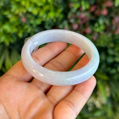 Natural Light Green Purple Jadeite Jade Bangle Leaf Style Size 55.8 mm