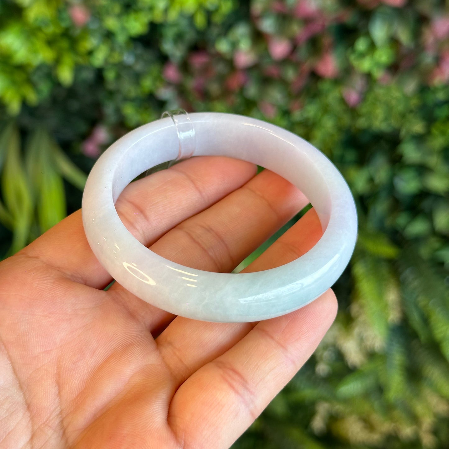 Natural Light Green Purple Jadeite Jade Bangle Leaf Style Size 55.8 mm