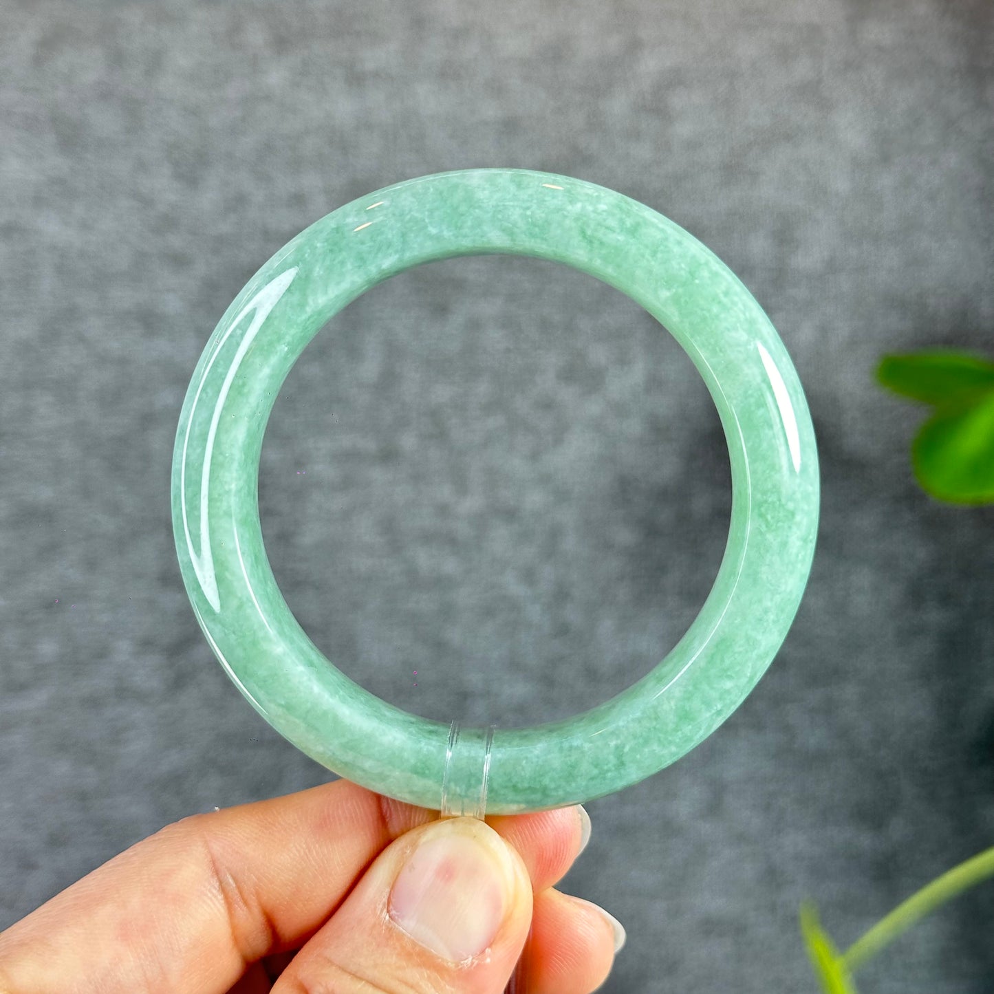 Light Green Jadeite Jade Bangle Leaf Style Size 56.2 mm