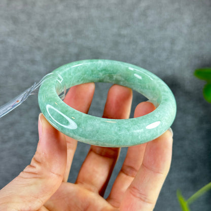 Light Green Jadeite Jade Bangle Leaf Style Size 56.2 mm