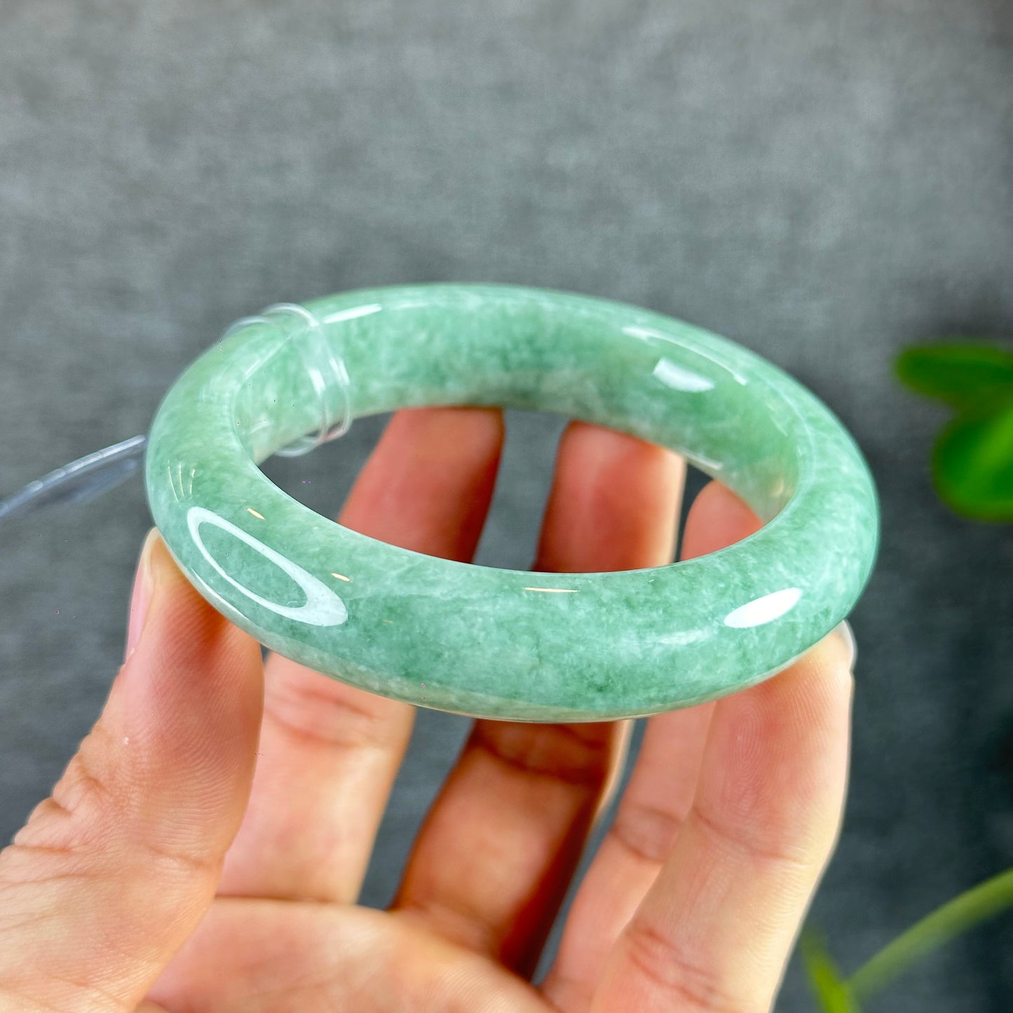 Light Green Jadeite Jade Bangle Leaf Style Size 56.2 mm