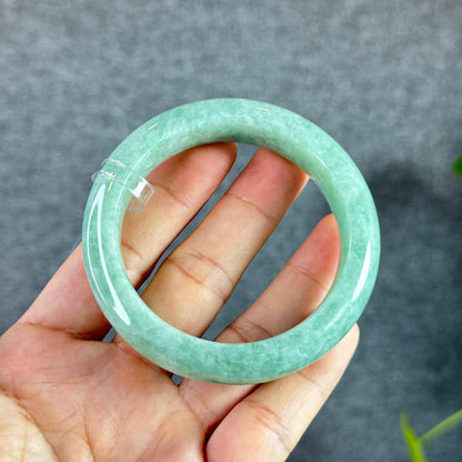 Light Green Jadeite Jade Bangle Leaf Style Size 56.2 mm