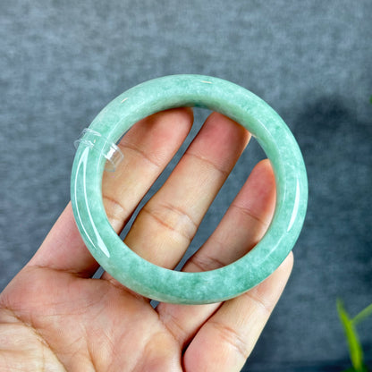 Light Green Jadeite Jade Bangle Leaf Style Size 56.2 mm