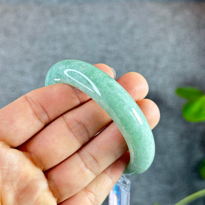 Light Green Jadeite Jade Bangle Leaf Style Size 56.2 mm