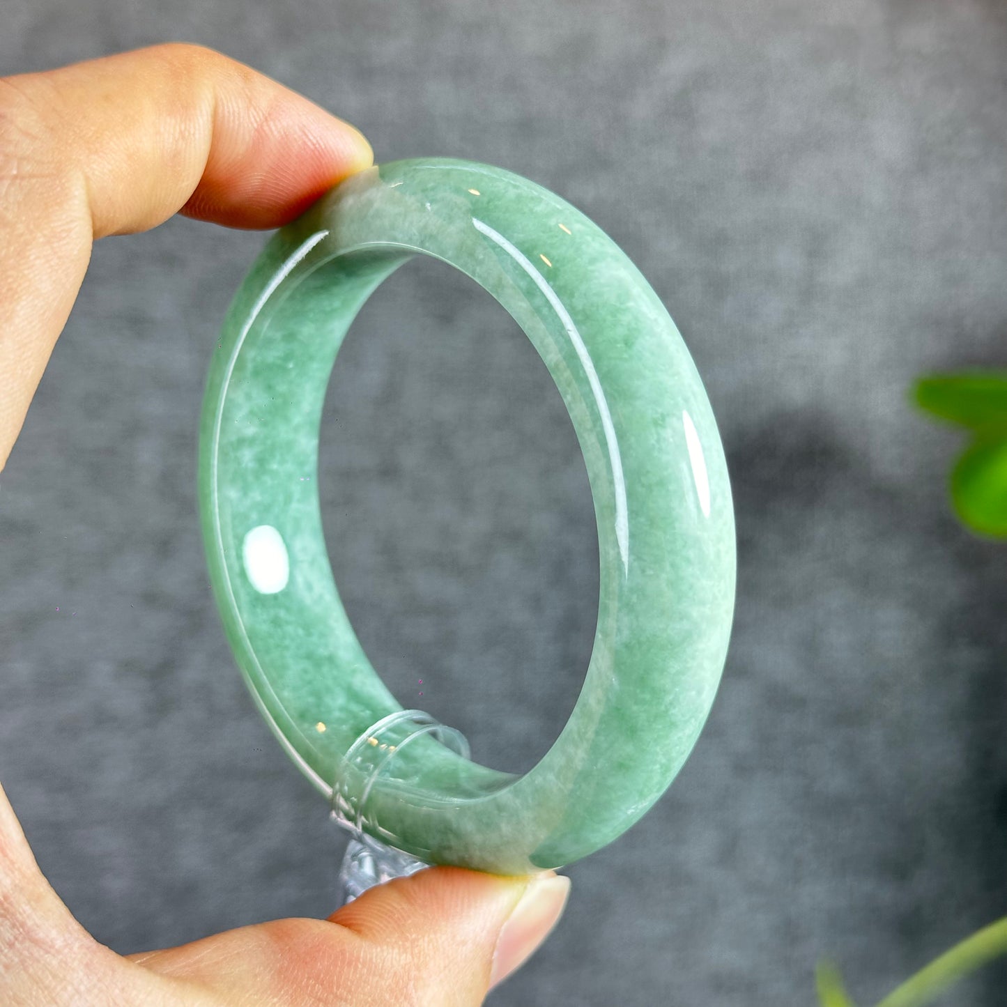 Light Green Jadeite Jade Bangle Leaf Style Size 56.2 mm