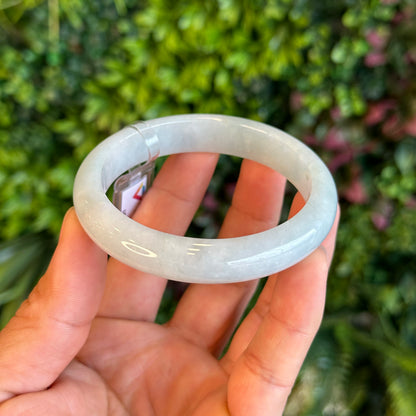 Natural Light Green Semi Translucent Jadeite Jade Bangle Leaf Style Size 58.5 mm