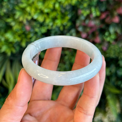 Natural Light Green Semi Translucent Jadeite Jade Bangle Leaf Style Size 58.5 mm