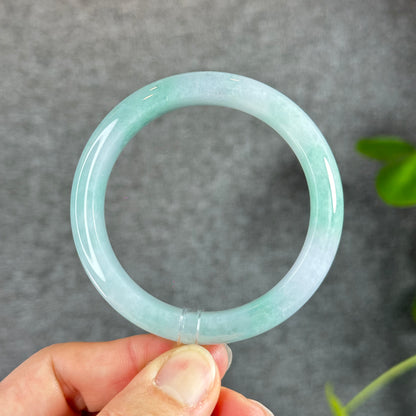 Semi Translucent Light Green Jadete Jade Bangle Leaf Style Size 55 mm