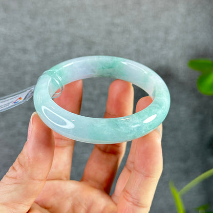 Semi Translucent Light Green Jadete Jade Bangle Leaf Style Size 55 mm