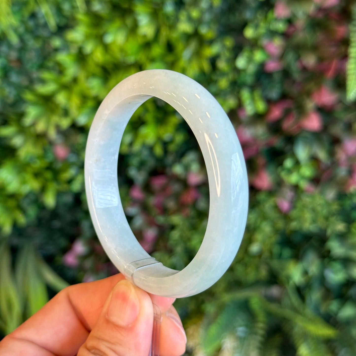 Natural Light Green Semi Translucent Jadeite Jade Bangle Leaf Style Size 58.5 mm