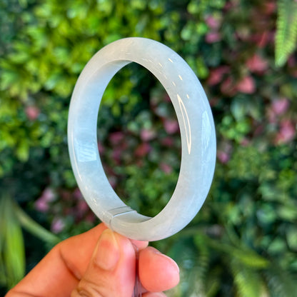 Natural Light Green Semi Translucent Jadeite Jade Bangle Leaf Style Size 58.5 mm