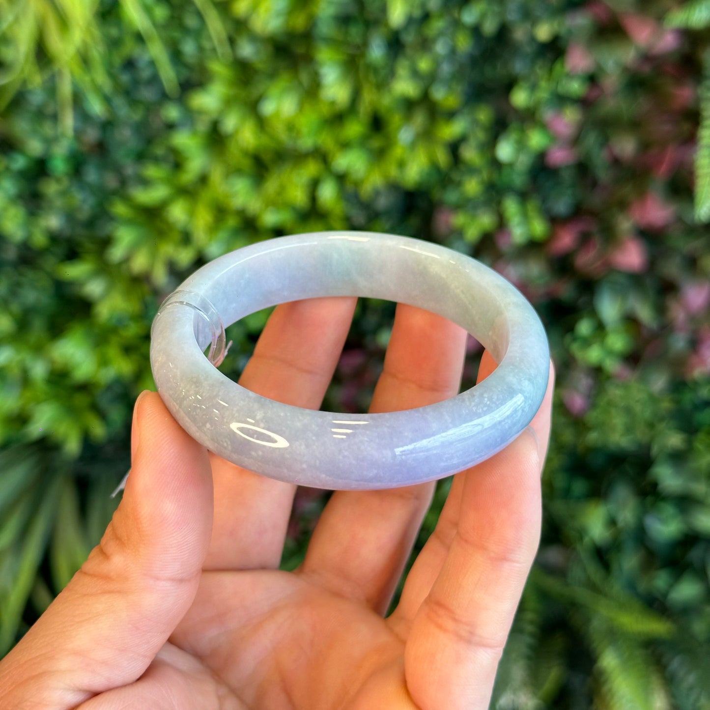 Natural Purple Light Green Jadeite Jade Bangle Leaf Style Size 57 mm