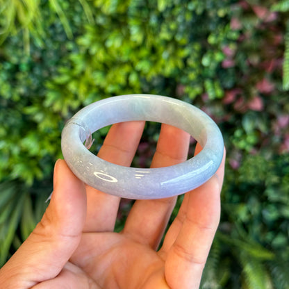 Natural Purple Light Green Jadeite Jade Bangle Leaf Style Size 57 mm