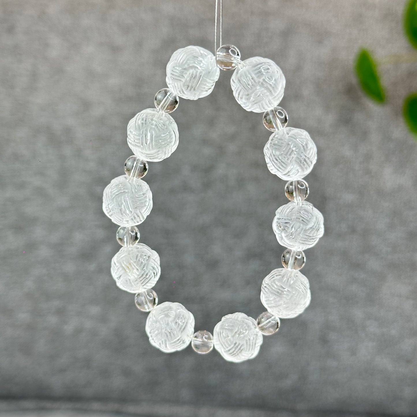 Natural Clear Quartz Carved Mixed Bead Bracelet Size 12.5 mm