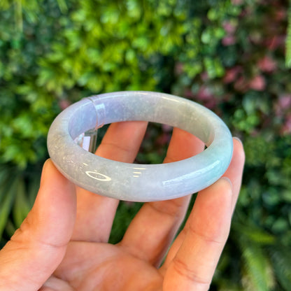 Natural Purple Light Green Jadeite Jade Bangle Leaf Style Size 57 mm