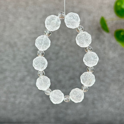 Natural Clear Quartz Carved Mixed Bead Bracelet Size 12.5 mm
