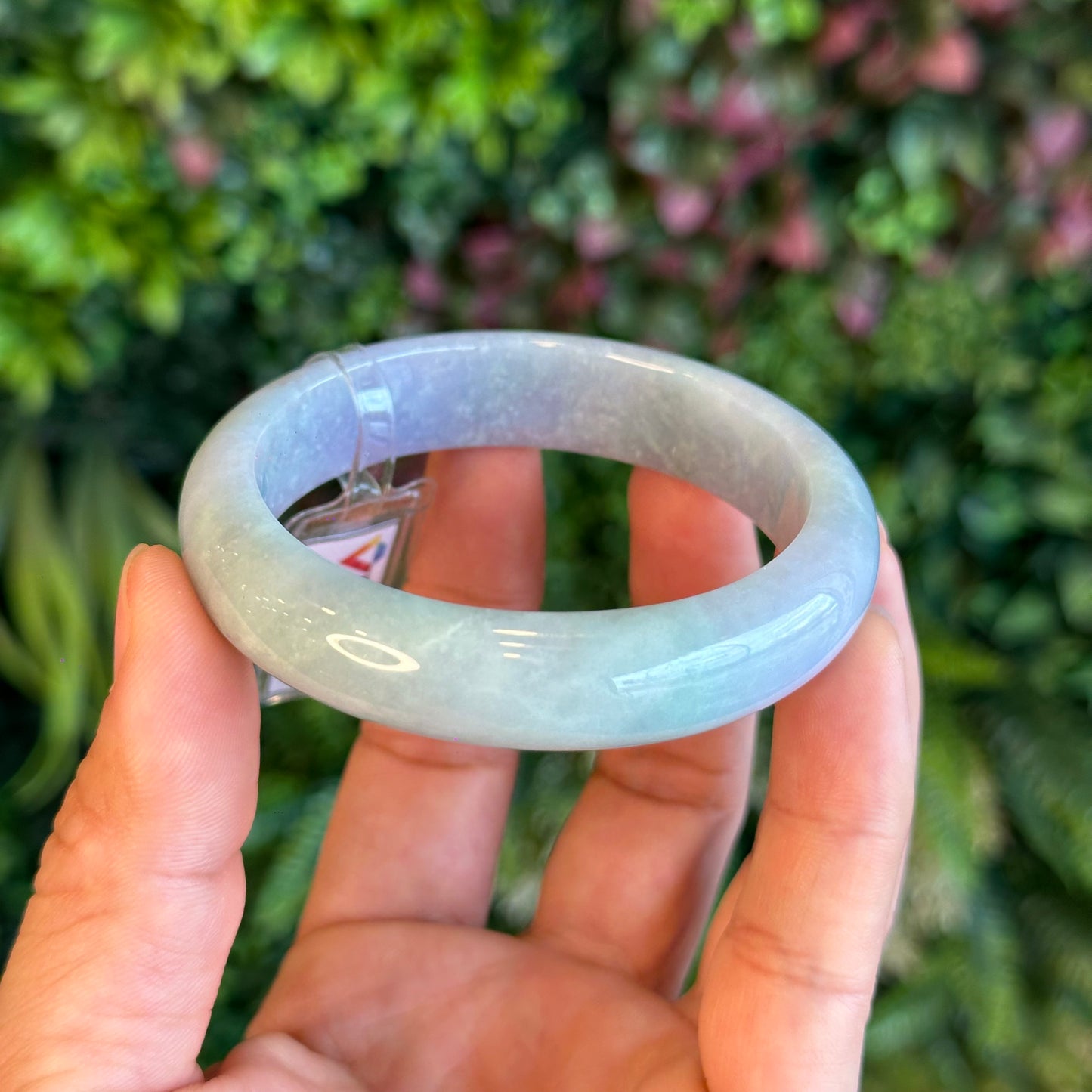 Natural Purple Light Green Jadeite Jade Bangle Leaf Style Size 57 mm