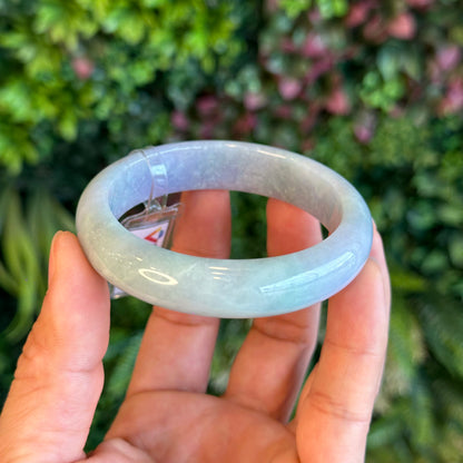 Natural Purple Light Green Jadeite Jade Bangle Leaf Style Size 57 mm