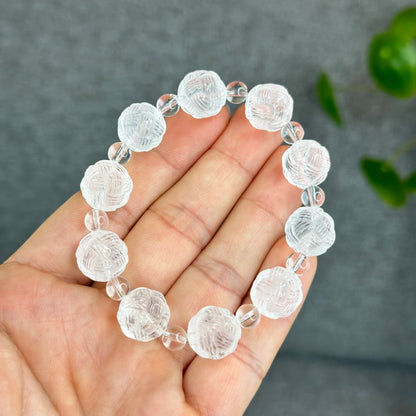 Natural Clear Quartz Carved Mixed Bead Bracelet Size 12.5 mm