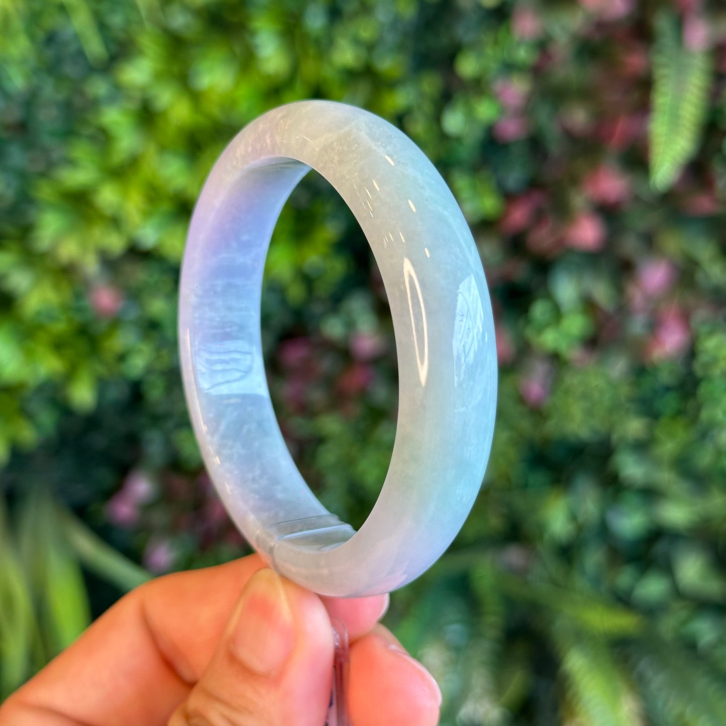 Natural Purple Light Green Jadeite Jade Bangle Leaf Style Size 57 mm