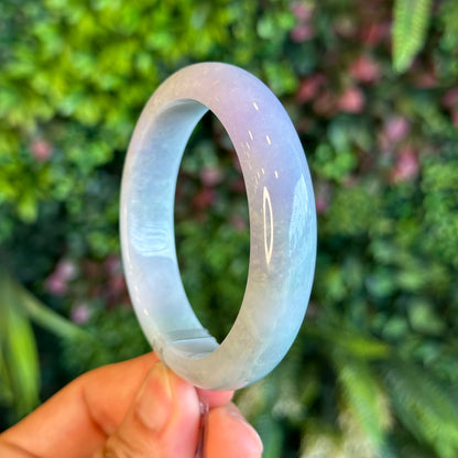 Natural Purple Light Green Jadeite Jade Bangle Leaf Style Size 57 mm