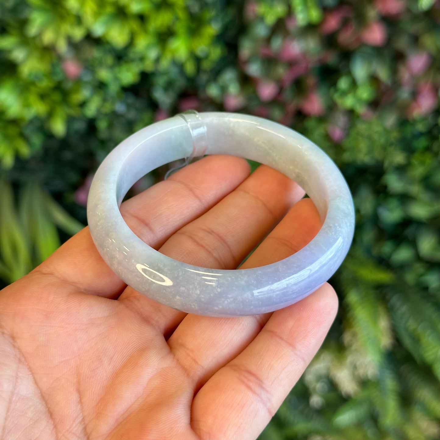 Natural Purple Light Green Jadeite Jade Bangle Leaf Style Size 57 mm