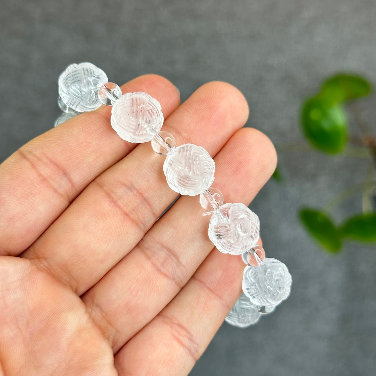 Natural Clear Quartz Carved Mixed Bead Bracelet Size 12.5 mm