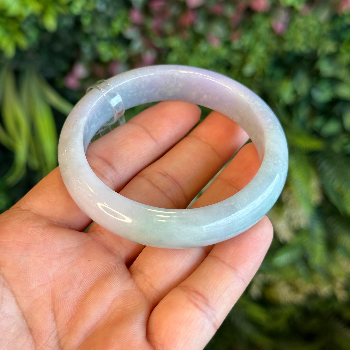 Natural Purple Light Green Jadeite Jade Bangle Leaf Style Size 57 mm
