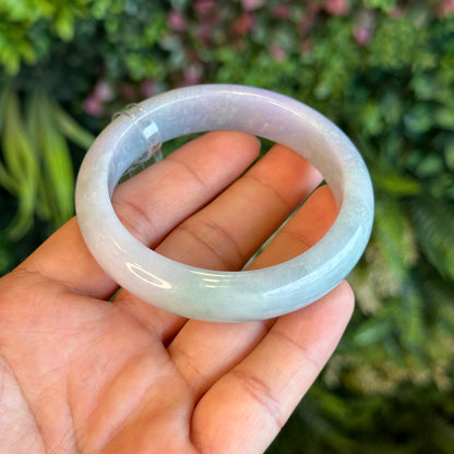 Natural Purple Light Green Jadeite Jade Bangle Leaf Style Size 57 mm