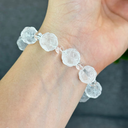 Natural Clear Quartz Carved Mixed Bead Bracelet Size 12.5 mm