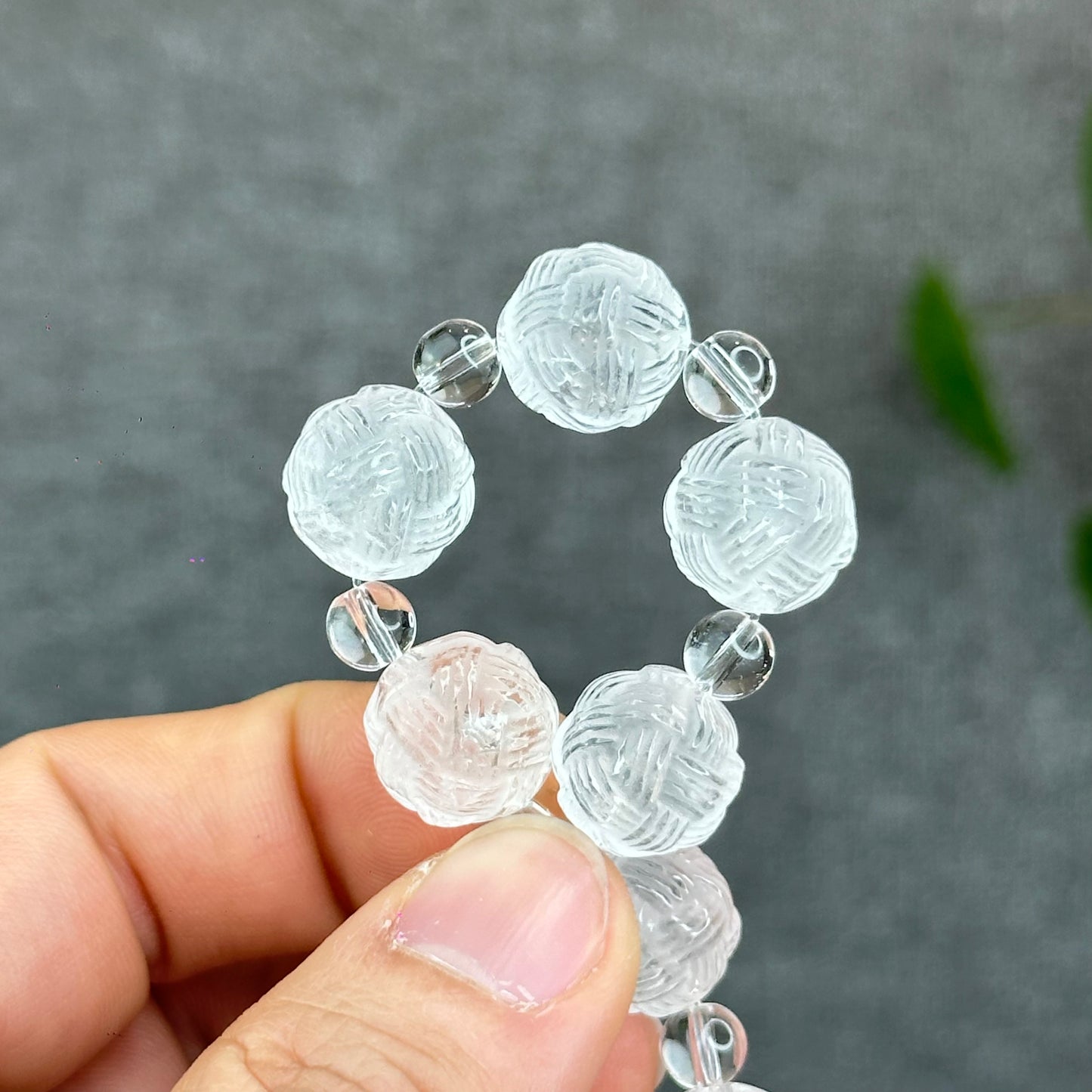 Natural Clear Quartz Carved Mixed Bead Bracelet Size 12.5 mm