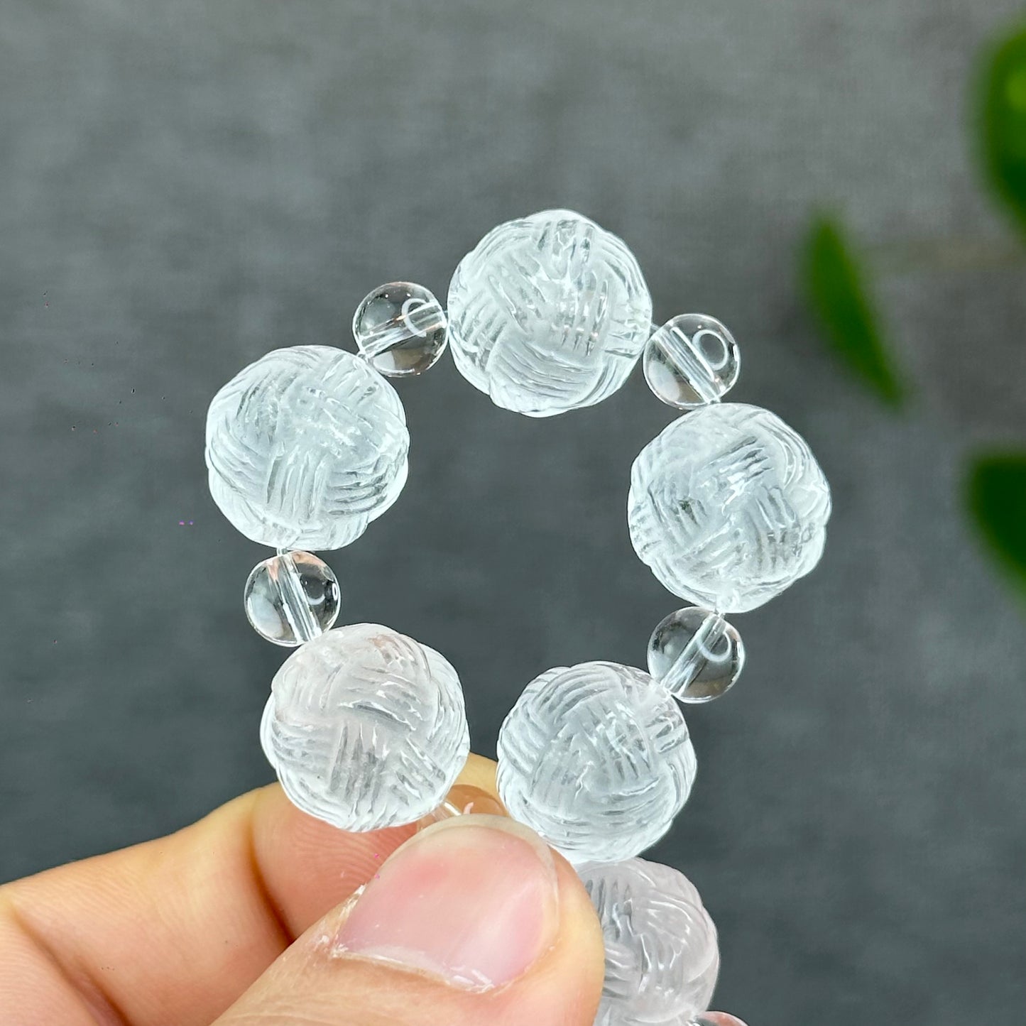 Natural Clear Quartz Carved Mixed Bead Bracelet Size 12.5 mm