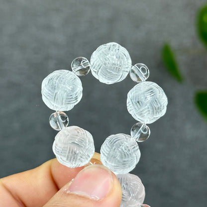 Natural Clear Quartz Carved Mixed Bead Bracelet Size 12.5 mm