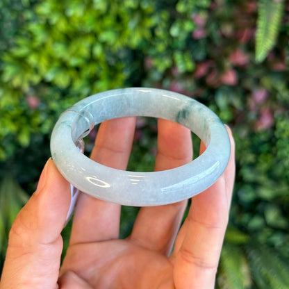 Natural Floating Floral Moss Green Semi Translucent Jadeite Jade VIP Bangle Leaf Style Size 54.8 mm