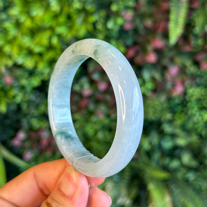 Natural Floating Floral Moss Green Semi Translucent Jadeite Jade VIP Bangle Leaf Style Size 54.8 mm