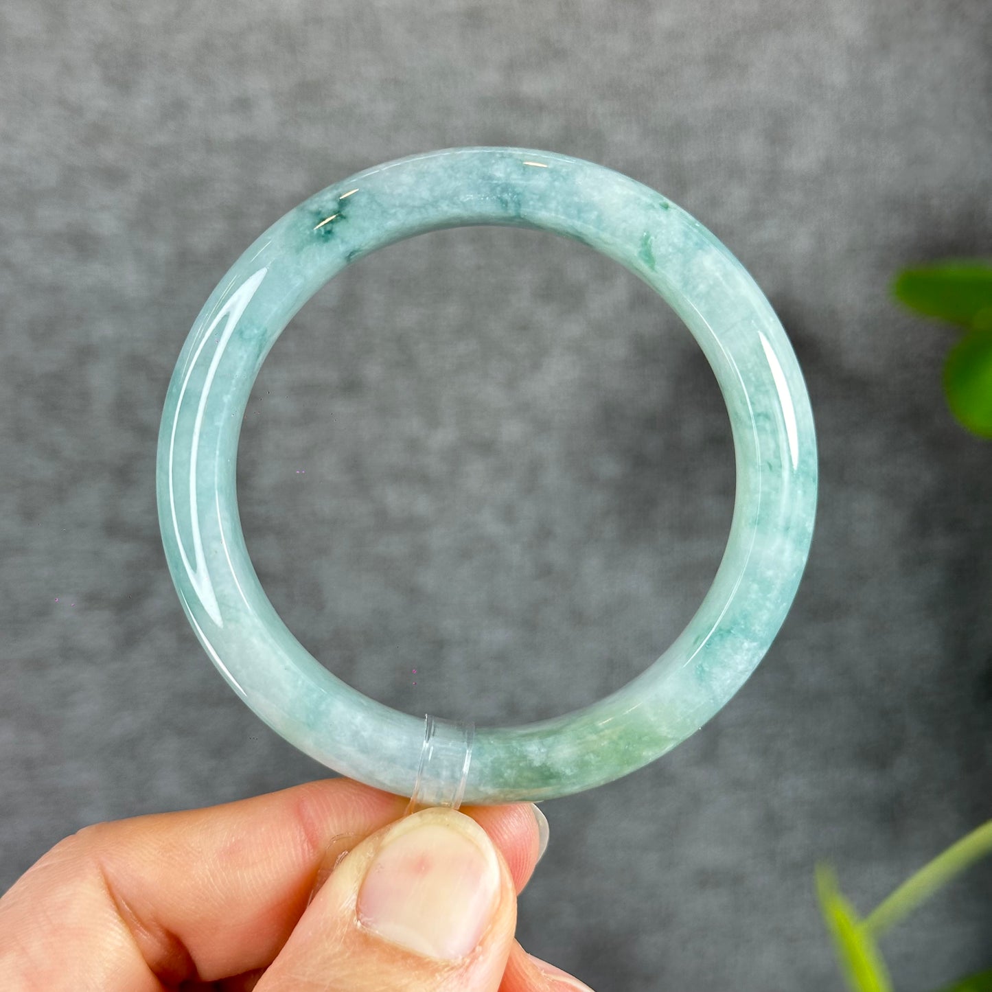 Floral Moss Green Natural Jadeite Jade Bangle Leaf Style Size 53 mm