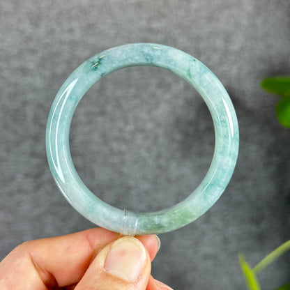 Floral Moss Green Natural Jadeite Jade Bangle Leaf Style Size 53 mm