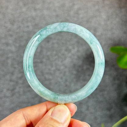 Floral Moss Green Natural Jadeite Jade Bangle Leaf Style Size 53 mm