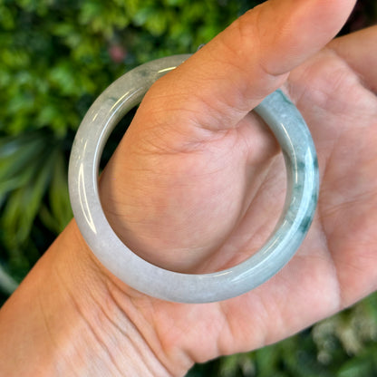 Natural Floating Floral Moss Green Semi Translucent Jadeite Jade VIP Bangle Leaf Style Size 54.8 mm