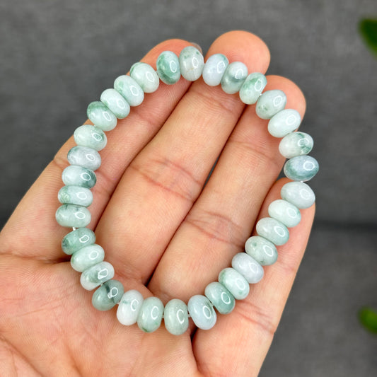 Natural Roundel Floating Green Moss Floral Jadeite Jade Bracelet Size 8.5 mm