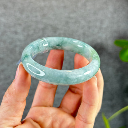 Floral Moss Green Natural Jadeite Jade Bangle Leaf Style Size 53 mm