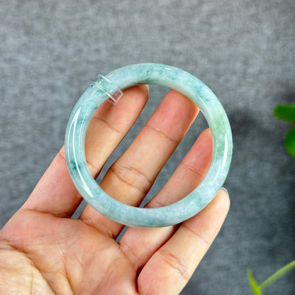 Floral Moss Green Natural Jadeite Jade Bangle Leaf Style Size 53 mm