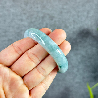 Floral Moss Green Natural Jadeite Jade Bangle Leaf Style Size 53 mm