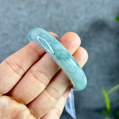 Floral Moss Green Natural Jadeite Jade Bangle Leaf Style Size 53 mm