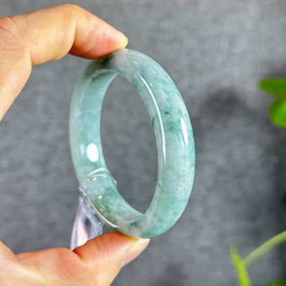 Floral Moss Green Natural Jadeite Jade Bangle Leaf Style Size 53 mm