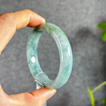 Floral Moss Green Natural Jadeite Jade Bangle Leaf Style Size 53 mm