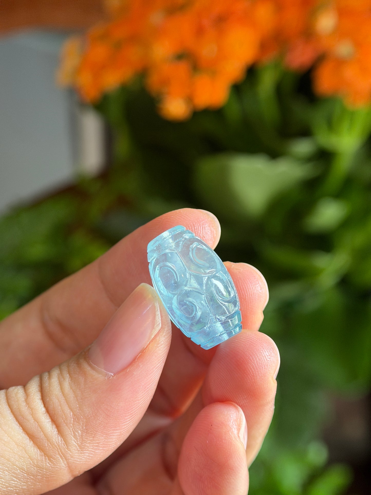 Natural Aquamarine Lu Thong  Lucky Cloud Carving Charm