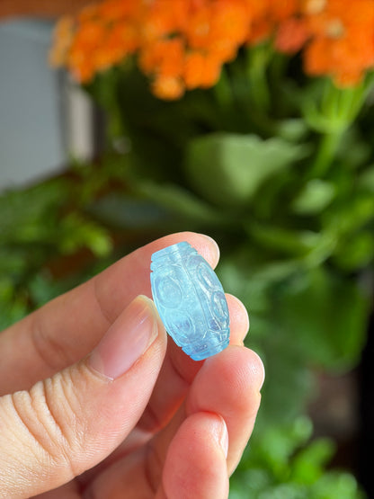 Natural Aquamarine Lu Thong  Lucky Cloud Carving Charm