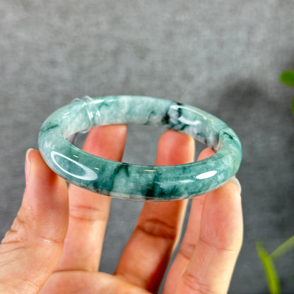 Floral Moss Green Jadeite Jade Bangle Leaf Style Size 57.8 mm